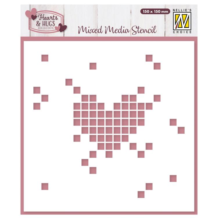 084 Nellie's Choice Mixed Media Stencil Pixel Heart