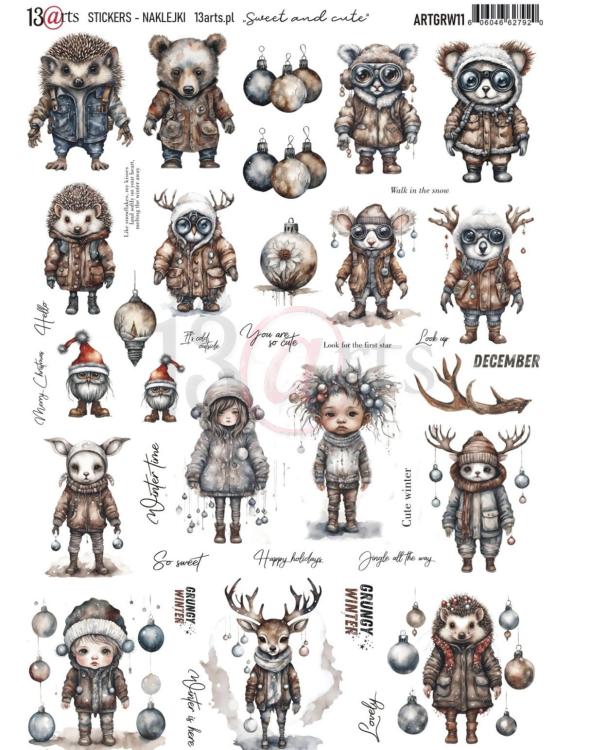 13 arts Grungy Winter Stickers A4 Sweet and Cute (ENG)