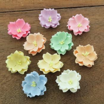 30 Mixed Pastel Cotton Stem Mulberry Paper Flowers #520