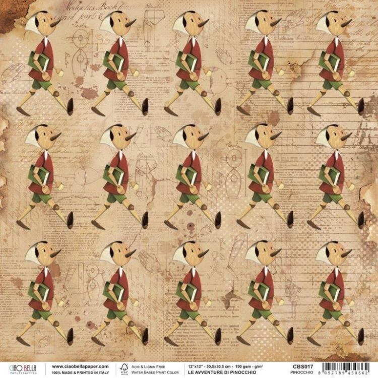 SALE Ciao Bella Scrapbooking Paper Sheet Pinocchio #CBS017 SET