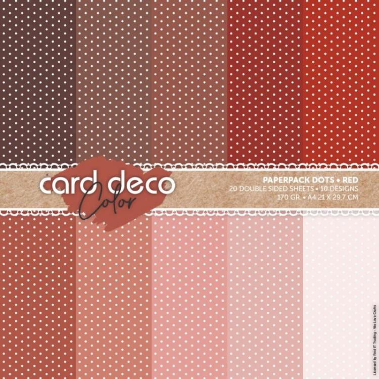 Card Deco Color A4 Paperpack Dots Red