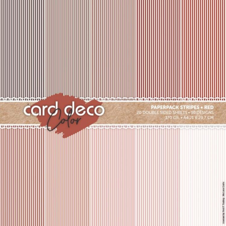 Card Deco Color A4 Paperpack Stripes Red