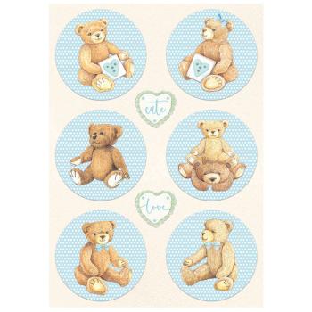 Stamperia A4 Rice Paper Rounds Bear Blue DFSA4677