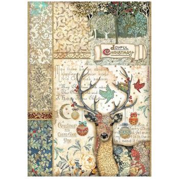 DFSA4793 Stamperia A4 Reispapier Christmas Greetings Deer