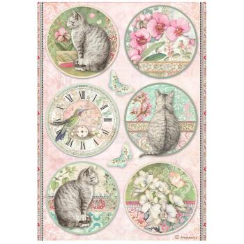 DFSA4849 Stamperia Orchids and Cats A4 Reispapier Rounds