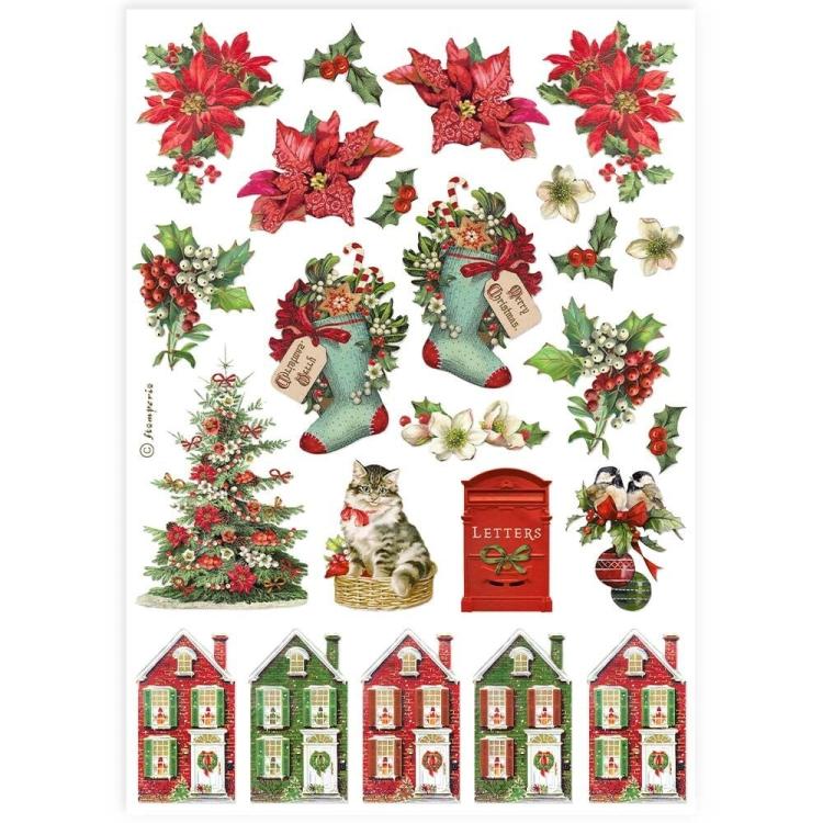 DFSA4918 Stamperia Classic Christmas A4 Reispapier Socks & Houses