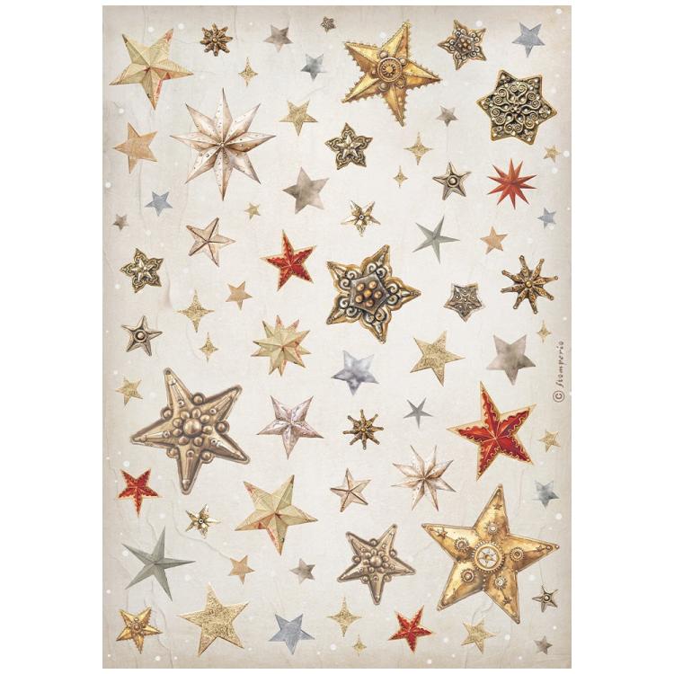 DFSA4933 Stamperia Gear up for Christmas A4 Reispapier Stars