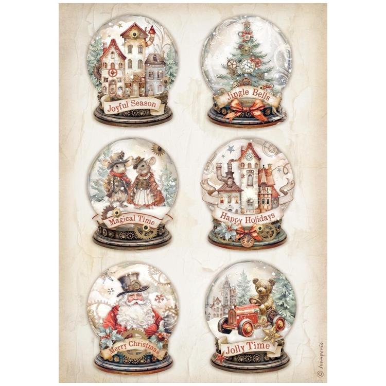 DFSA4937 Stamperia Gear up for Christmas A4 Reispapier Snowglobes