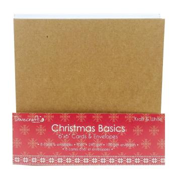 Christmas Basics 6x6 Cards and Envelopes White and Kraft #005