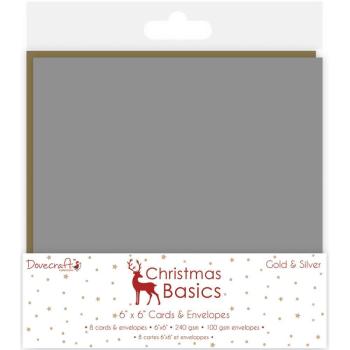 Christmas Basics Cards 6x6 Cards and Envelopes Gold & Silver #011