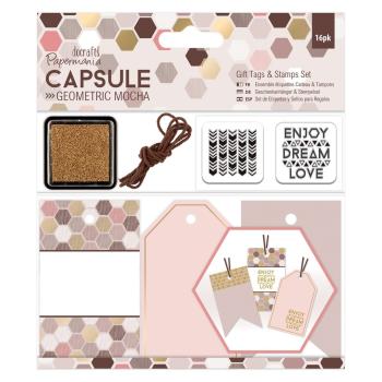 Gift Tags & Stamps Set (16pcs)  Capsule Geometric Mocha