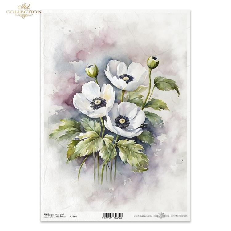 ITD Collection A4 Rice Paper White Poppies R2468