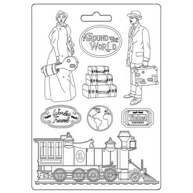 K3PTA5652 Stamperia A5 Soft Mould Around the World Train