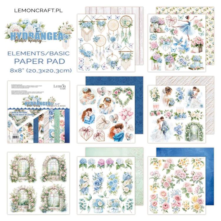 LemonCraft Dear Diary Hydrangea 8x8 Paper Pad Elements Basic