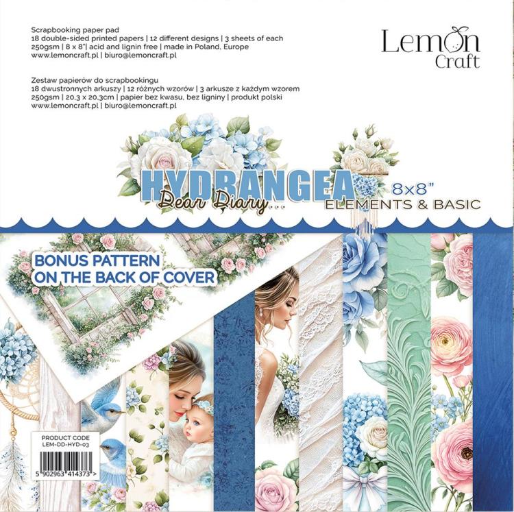 LemonCraft Dear Diary Hydrangea 8x8 Paper Pad Elements Basic