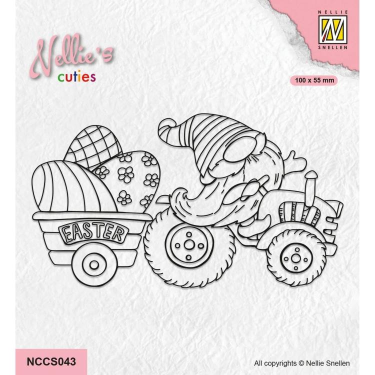 NCCS043 Nellie Snellen Clear Stamp Easter Gnom on Tractor