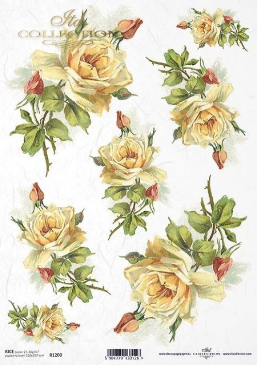 R1200 ITD Collection Yellow Roses A4 Rice Paper