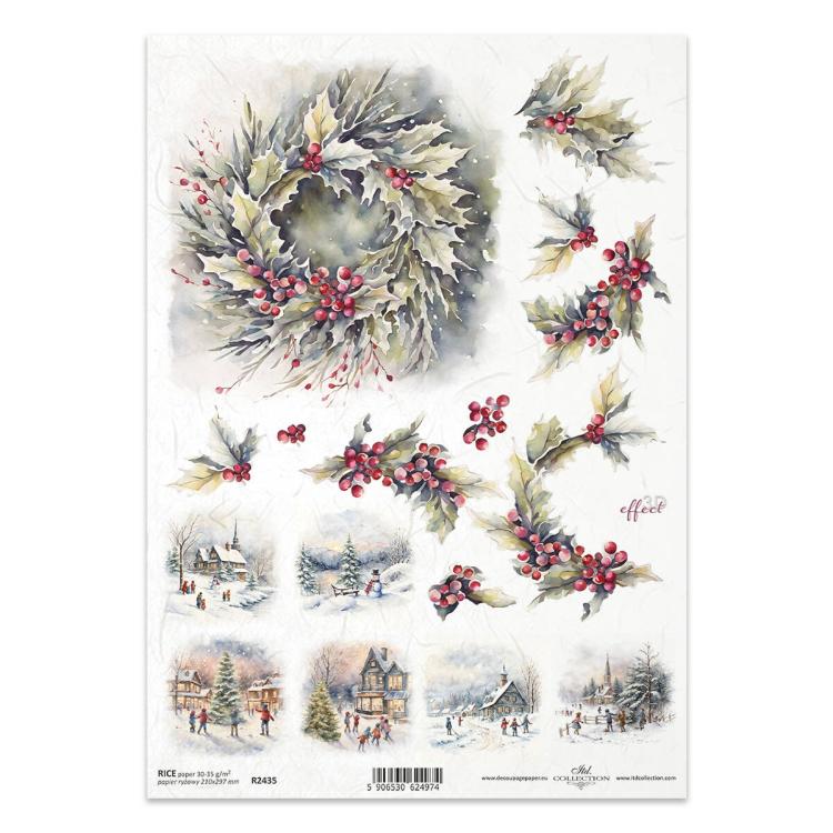 R2435 ITD Collection Winter Wreaths A4 Rice Paper