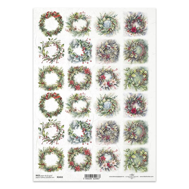 R2453 ITD Collection Winter Wreaths A4 Rice Paper