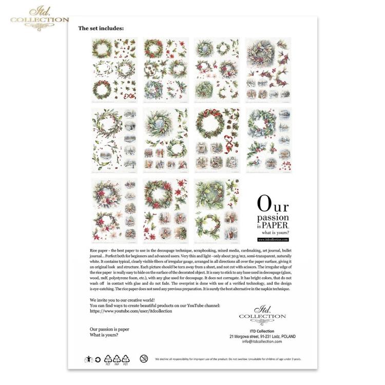 RP073 ITD Collection Winter Wreath A4 Rice Paper Set