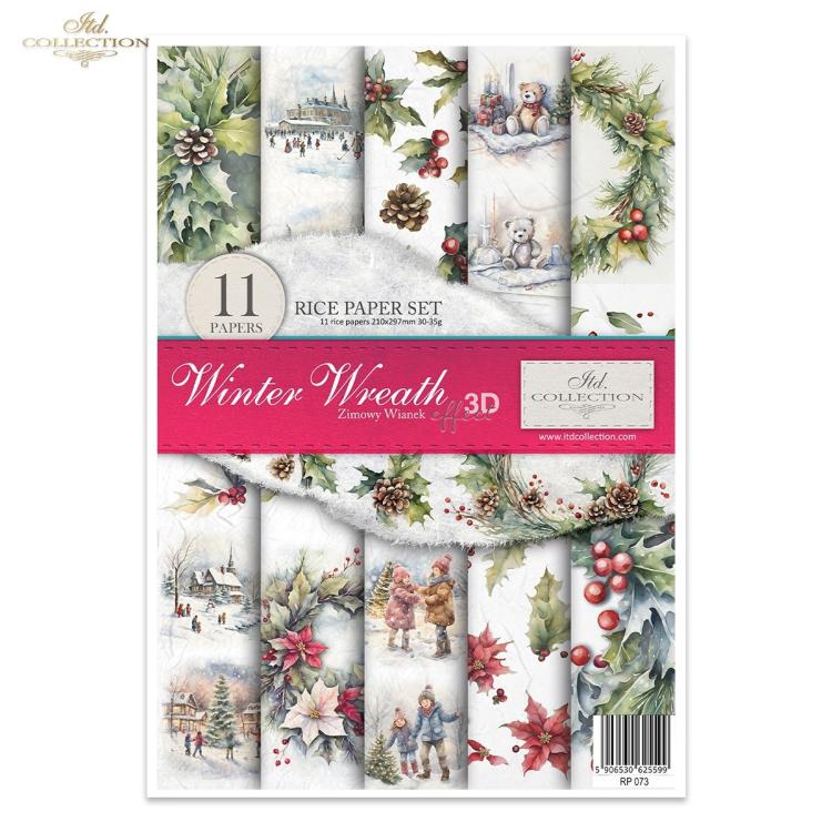 RP073 ITD Collection Winter Wreath A4 Rice Paper Set