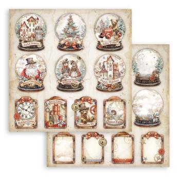 SBB1008 Stamperia Gear up for Christmas 12x12 Paper Sheets Snow Globes 3er Set