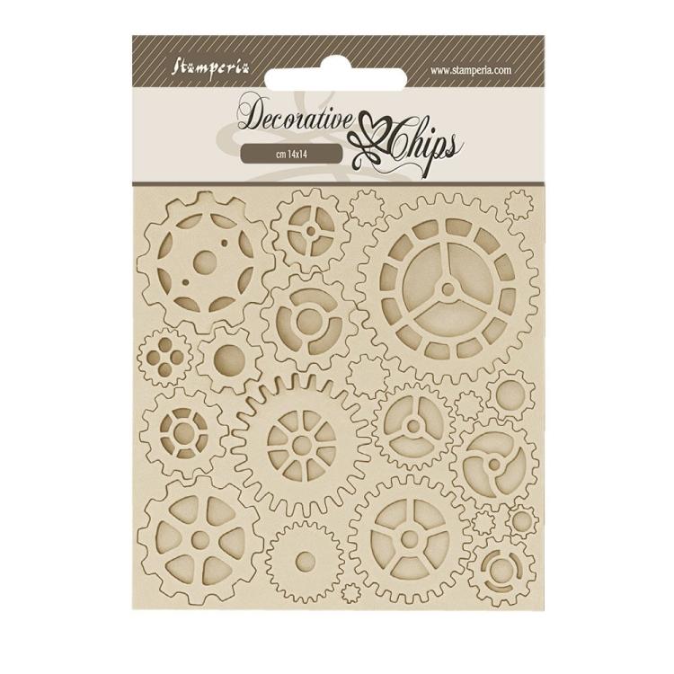 SCB203 Stamperia Voyages Fantastiques Decorative Chips Gears