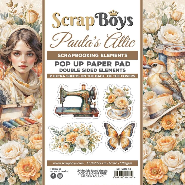 ScrapBoys Paula's Attic 6x6 Inch Pop Up Paper Pad