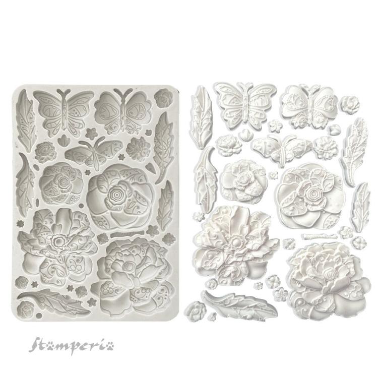 Stamperia Old Lace A5 Silicone Mould Butterfly and Flowers KACMA544