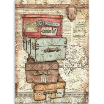 Stamperia A4 Rice Paper Lady Vagabond Luggage #4521