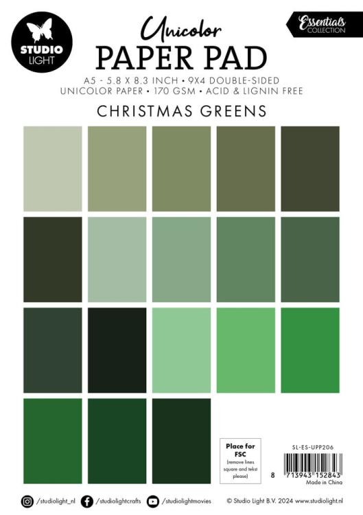 Studio Light Christmas Greens A5 Essentials Unicolor Paper Pad #206