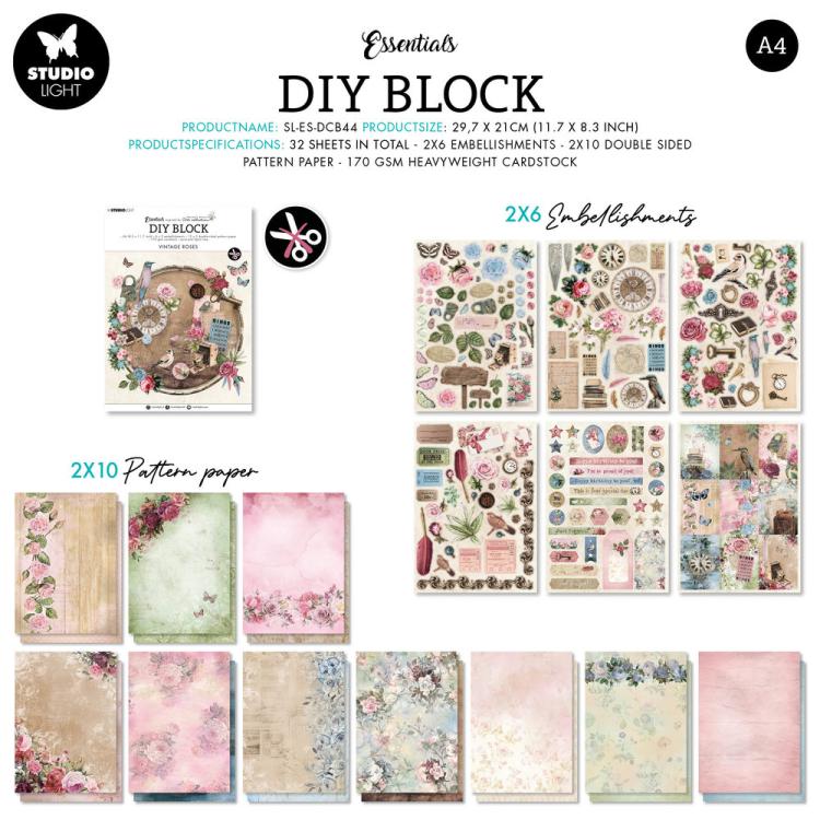 Studio Light DIY A4 Block Vintage Roses #44