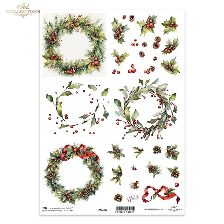 TAG0317 ITD Collection Winter Wreath A4 Scrapbooking Paper