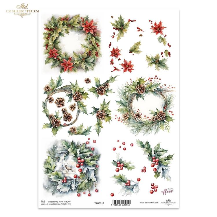 TAG0318 ITD Collection Winter Wreath A4 Scrapbooking Paper