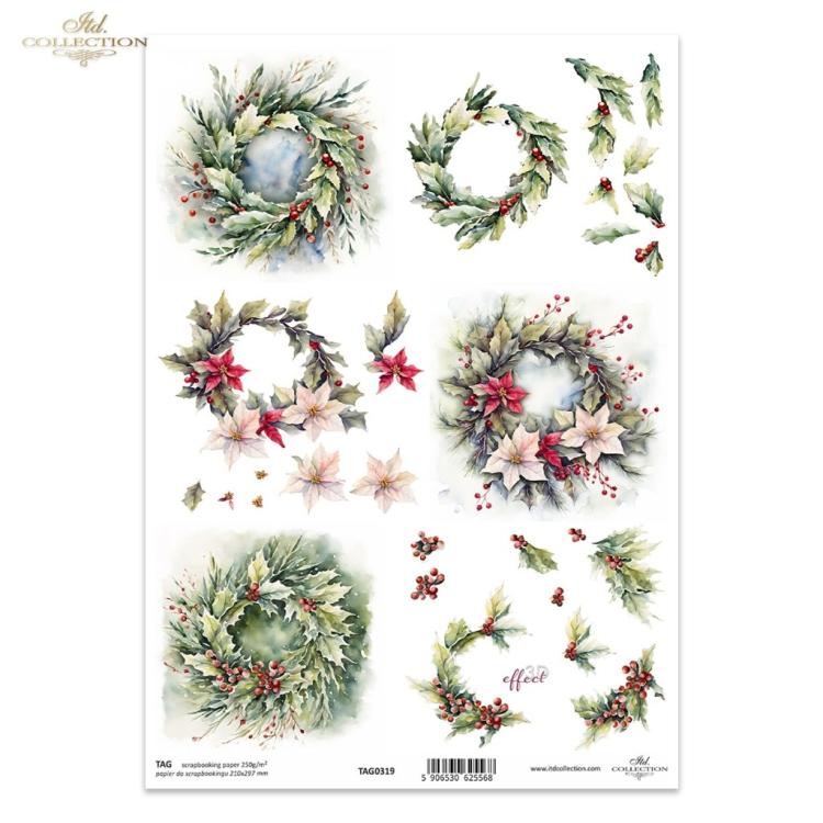 TAG0319 ITD Collection Winter Wreath A4 Scrapbooking Paper