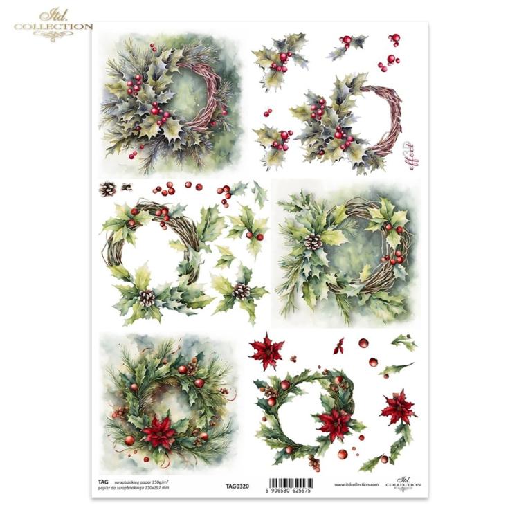 TAG0320 ITD Collection Winter Wreath A4 Scrapbooking Paper