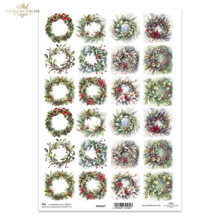 TAG0327 ITD Collection Winter Wreath A4 Scrapbooking Paper