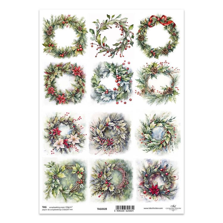 TAG0328 ITD Collection Winter Wreath A4 Scrapbooking Paper