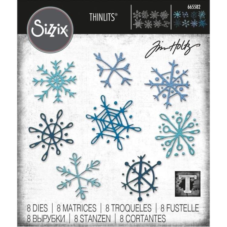 Tim Holtz Thinlits Dies 8Pk Scribbly Snowflakes #665582