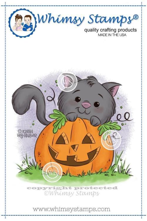 Whimsy Rubber Stamp Kitty 'n Pumpkin