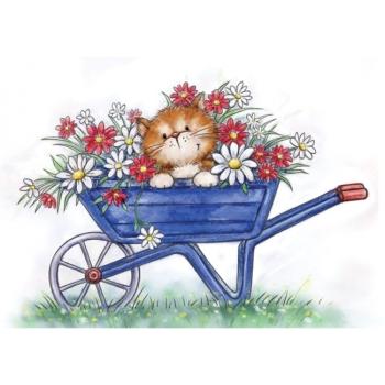 Wild Rose Studio Clear Stamp Cat in Wheelbarrow