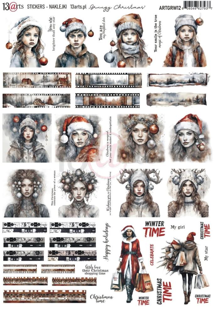 13 arts Grungy Winter Stickers A4 Grungy Christmas (ENG)