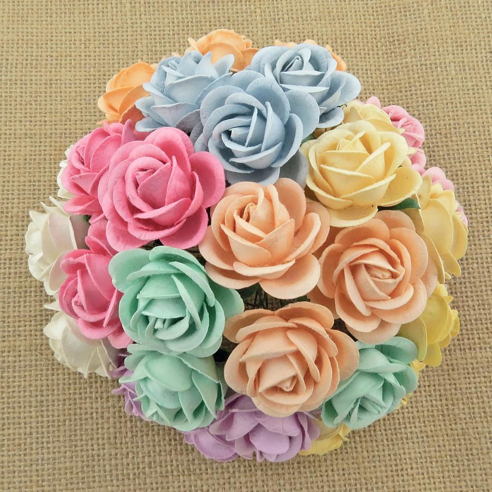 50 Mixed Pastel Mulberry Paper Chelsea Roses #316