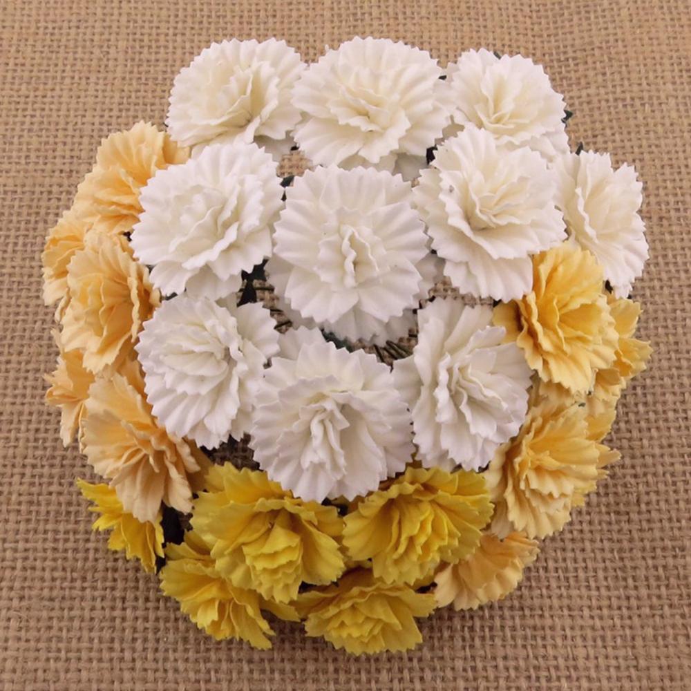 50 White Cream Mulberry Paper Carnation Flowers SAA114