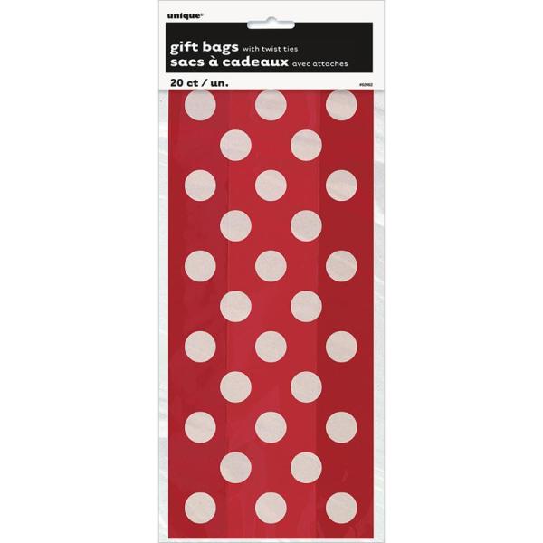 SALE Cello Gift Bags Ruby Red Decorative Dots