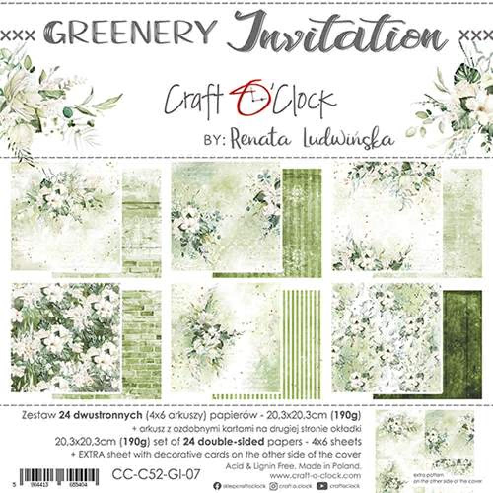 Craft O Clock 8x8 Paper Pad Greenery Invitation