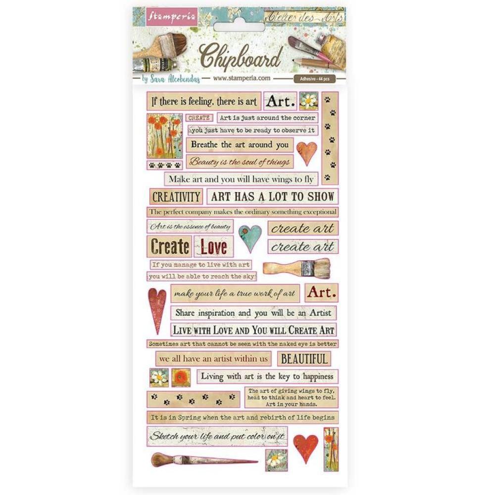 Stamperia Chipboard 15x30cm Atelier Quotes DFLCB24