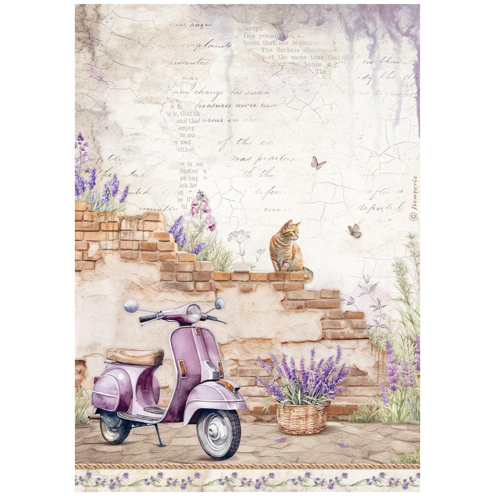 DFSA4885 Stamperia Lavender A4 Reispapier Vespa