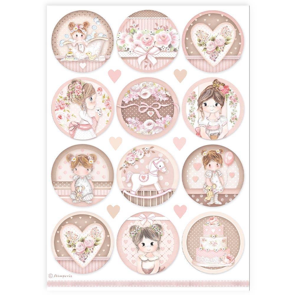 DFSA4905 Stamperia Baby Girl A4 Reispapier Rounds