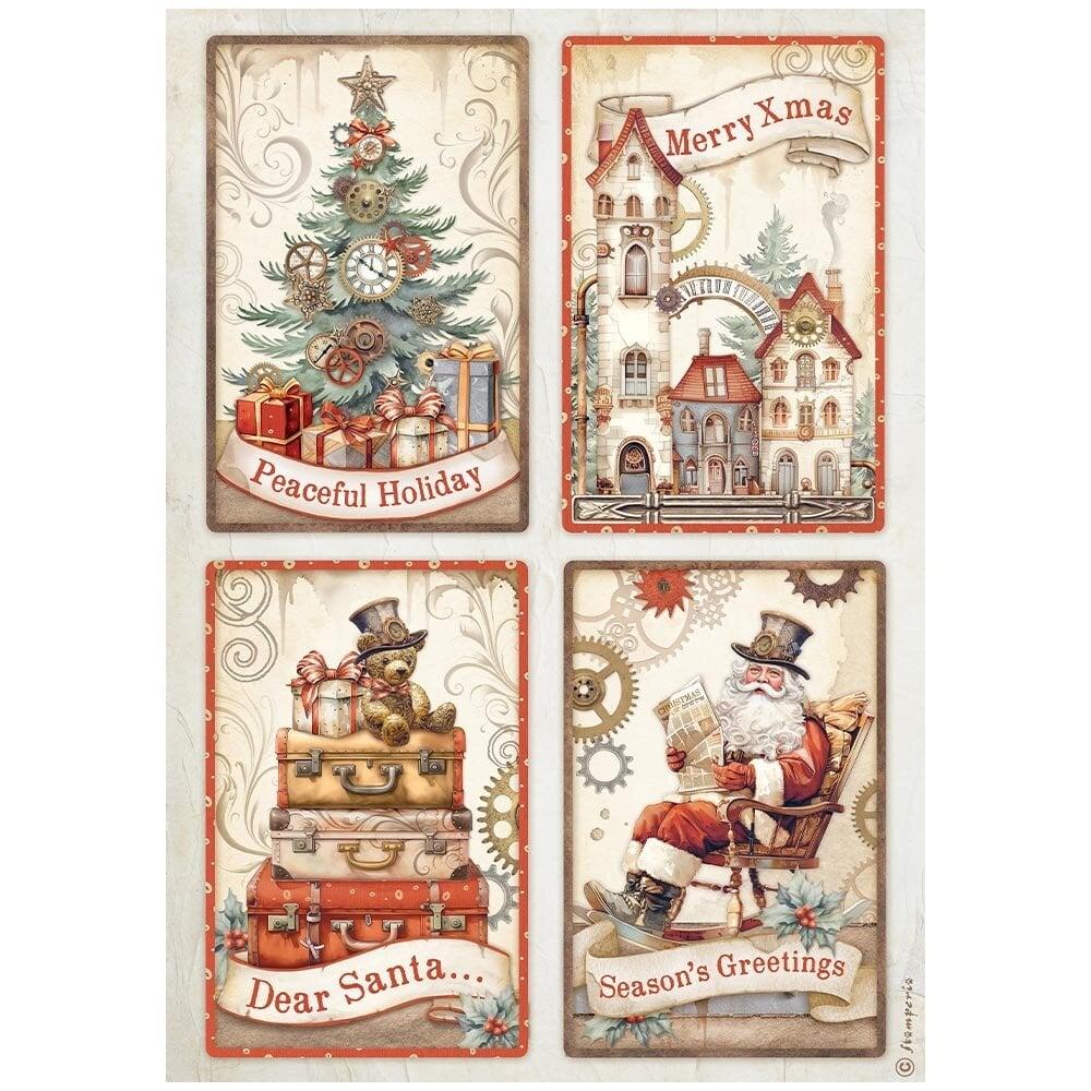 DFSA4935 Stamperia Gear up for Christmas A4 Reispapier Cards